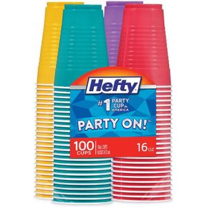 Hefty Easy Grip Disposable Plastic Party Cups, 16 Oz, Assorted Colors, 100/pack, 4 Packs/carton
