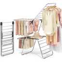 APEXCHASER Clothes Drying Rack with 4 Wings, Stainless Steel Drying Rack Clothing with Height-Adjustable, Foldable Gullwings Laundry Drying Rack, Indoor Outdoor Use, No Assembly, Black