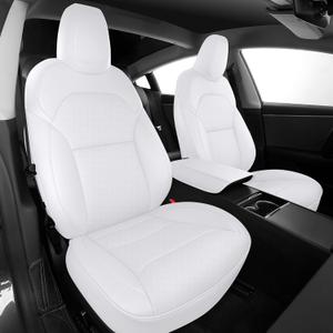 AOMSAZTO Seat Covers for Model 3 2024 2025 (Not Performance)-Full Set Leather Waterproof Car Seat Covers Airbag-Ready Design for Tesla Model 3(with Armrest & Backrest Bolster Cover)-White
