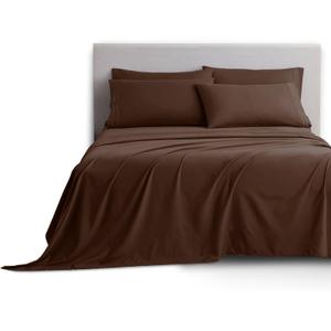 CLARA CLARK  CAL KING Deluxe Sheet Set Flat Sheet(108"×102", 274cm×259cm)/ Fitted Sheet(72"×84",183cm×213cm)/ 4 Pillowcases (20"×40", 51cm×102cm) Braun