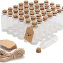 50 Pcs 20ml Mini Glass Bottles with Cork Stoppers, 29x64mm DIY Decoration Tiny Glass Jars, Mini Vials Cork, Message Wishing Bottle with Label Tags and String for Arts Crafts, Decoration, Party Favors