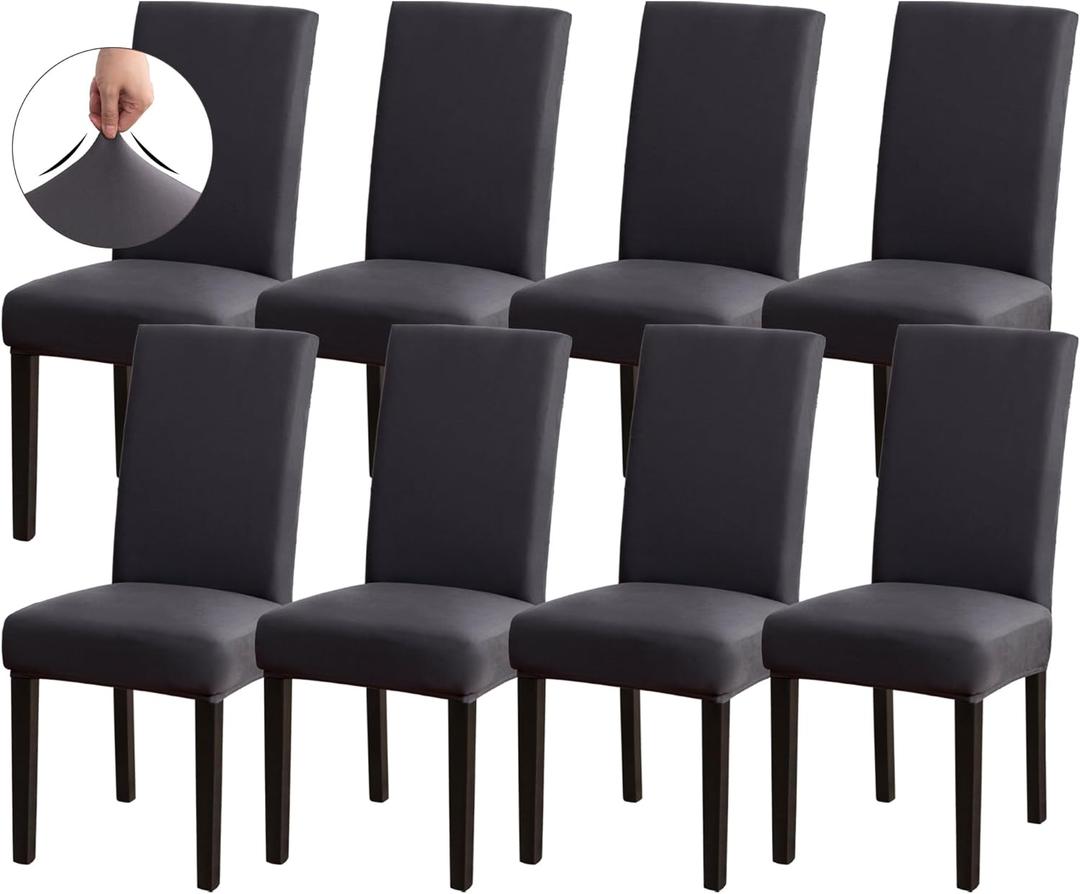 Sufdari Dining Chair Covers,Kitchen Chair Cover,Parsons Chair Slipcover,Spandex Chair Protectors for Dining Room Stretch Chairs Cover Set of 8 -Dark Gray