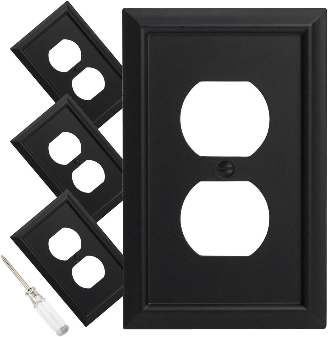 Wall Plate, Duplex Outlet Covers, Matte Black Light Switch Cover - Natural Bamboo Fiber Electrical Outlet Cover Plate Variety of 13 Styles Decorator/Duplex/Toggle/Combo (1 Gang Duplex 4 Pack)
