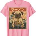 Funny Kawaii Ramen Pug Japanese Noodles Pug Eating Ramen T-Shirt, Pink, Size S