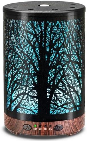 JOYOLO Essential Oil Diffuser 120ML Metal Aromatherapy Diffuser, Cool Mist Humidifier with Auto Shut-Off Protection 7 Color Lights for Home Office Spa (Tree)