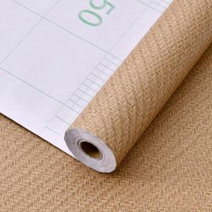 Haimin Wallpaper Textured Contact Paper (24in X 393in) Grasscloth Peel and Stick Faux Linen Wall Paper Decoration Vinyl Film Self Adhesive (Brown)