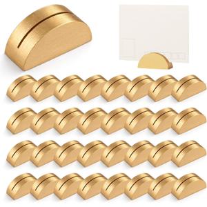 48 Pcs Gold Table Number Holders, Wood Place Card Holder Gold Wooden Table Number Stands Semicircular Design Placecard Holder with 48 Round Double-Sided Tape for Wedding, Banquet, Birthday, Restaurant