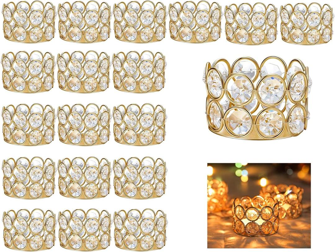 Pack of 20 Gold Crystal Tea Lamp Candlesticks Bowl Tealight Candle Holders Decoration Jewelry Votive Candles Table Centerpieces, Diwali Decorations for Home(20pcs, Gold)