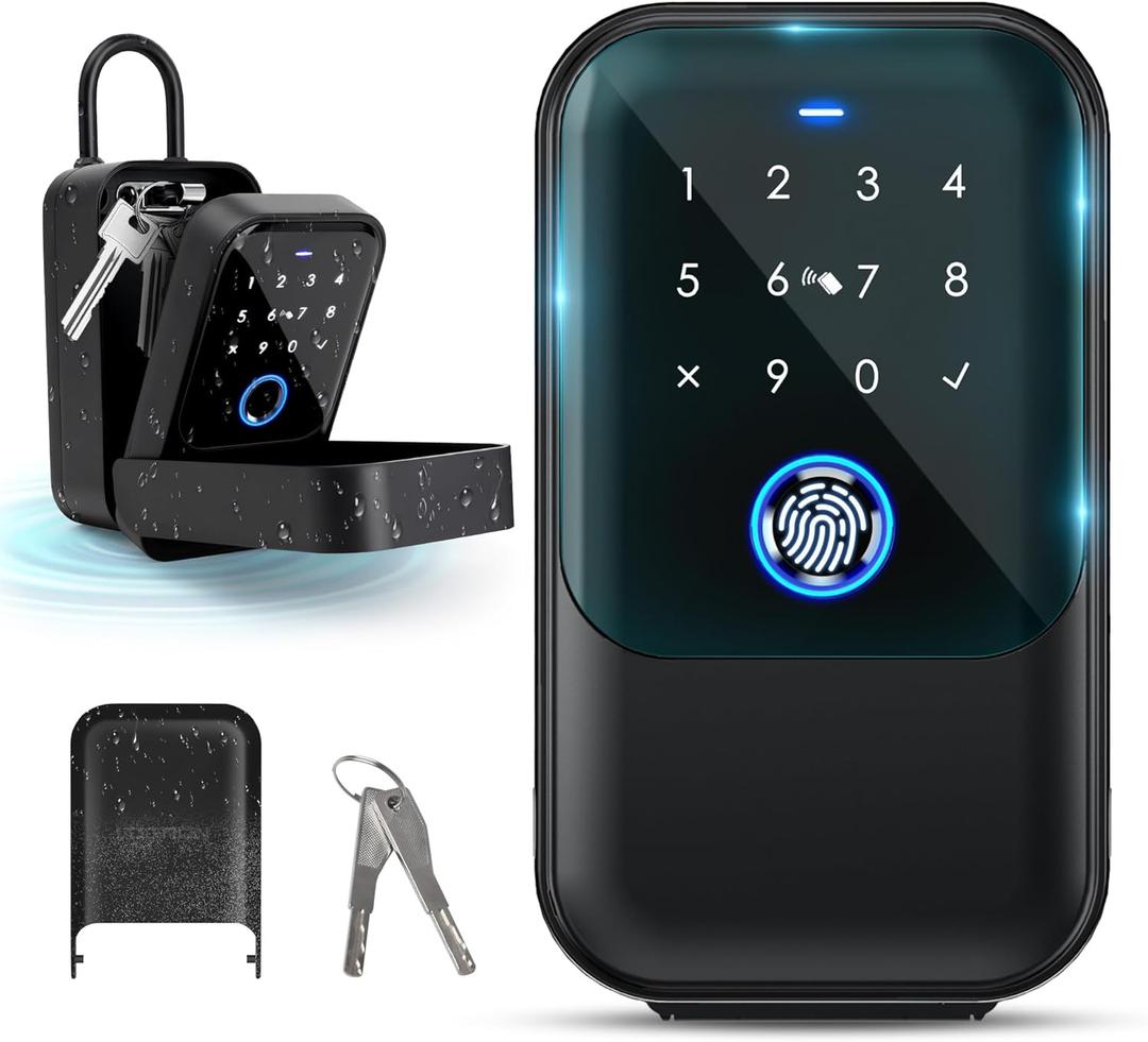 Smart Key Lock Box, Bluetooth Fingerprint Lock Box with Tuya APP Control, Fingerprint Recognize & Multiple Code Types, Security Key Lock box for Outside, Owner, Realtor, Airbnb (New Version)