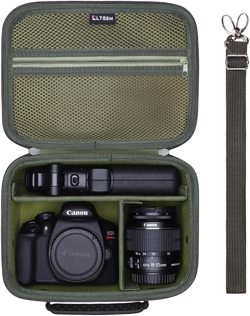 Camera Case Bag Compatible with Canon EOS Rebel T7/R50/R6 Mark II/R100/R50 V/T6/R8/R10/R5 Mark II/RP/R7/5D Mark IV/SL3/R5/T100 DSLR SLR Camera, Len and Tripod with 4 Dividers and Shoulder Strap, Green (Small)