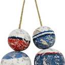 Wooden Buoy Beach Wall Hanging Decor, Decorative Fishing Float Ball Distressed Wood Buoy Ornament Coastal Beach Decorations for Home, Bathroom, Living Room, Bedroom and Dining Room (9L" x 8W")