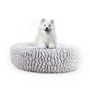 Looyn 20"x20"x6" Donut Dog Cat Beds with Calming Neck Support Pillow, Round Small Puppy Bed for Small Medium Cats Dogs, Washable and Cozy Bean Bag Bed for Dogs(Grey, Small)