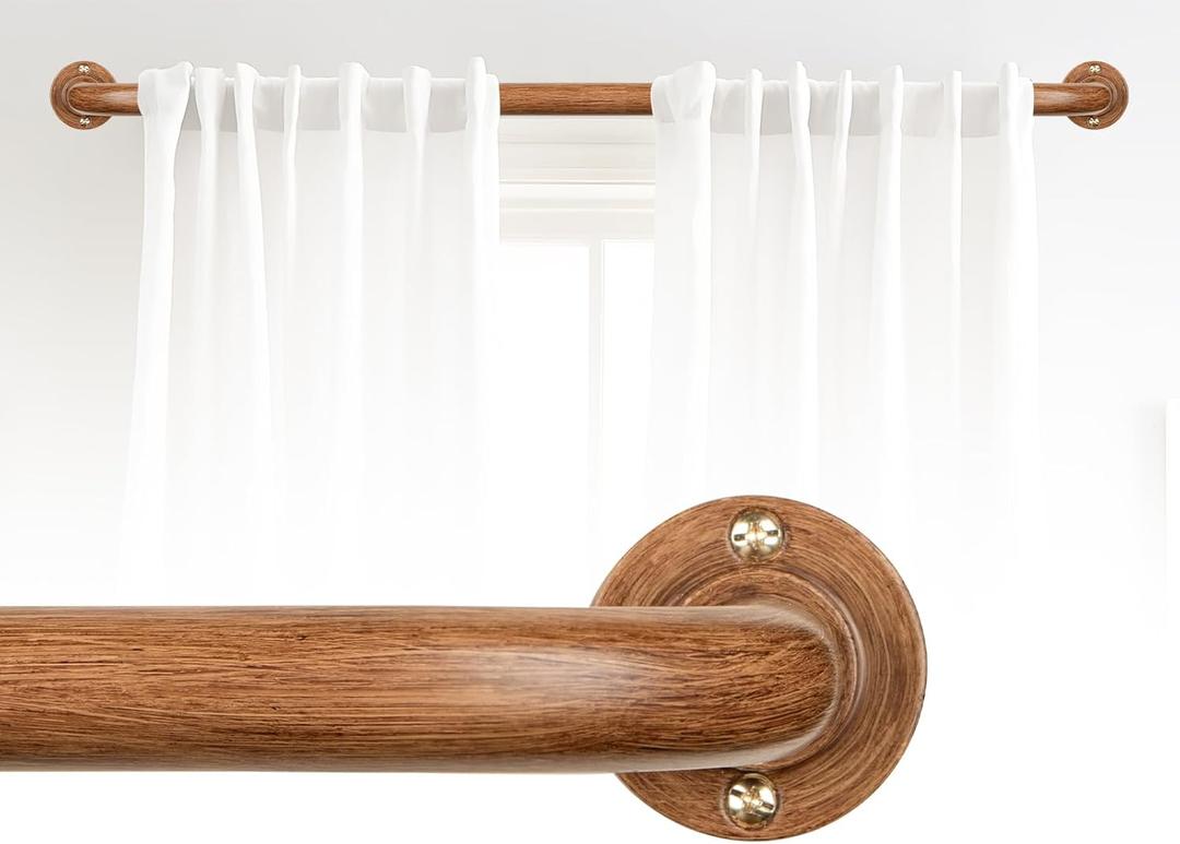 Blackout Wrap Around Curtain Rods for Windows 28 to 60 Inch:Room Darkening Imitation Wood Curtain Rod Heavy Duty Adjustable 1Inch Wooden Curved French Return Wraparound Drapery Rods Round Hidden