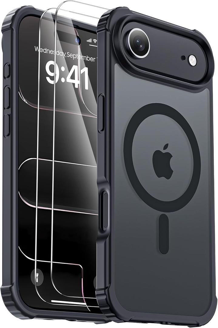 for iPhone Air Case [Compatible with MagSafe] [2X Screen Protectors] [Military Grade Drop Tested] Heavy Duty Magnetic Phone Case for iPhone Air 6.5",Black
