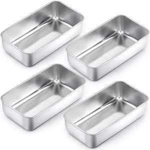 TeamFar Loaf Pan, 9"  5" Bread Loaf Pans Meatloaf Pan Stainless Steel for Baking Bread Cake Lasagna, Healthy & Durable, Oven & Dishwasher Safe - Set of 4 (Silver)