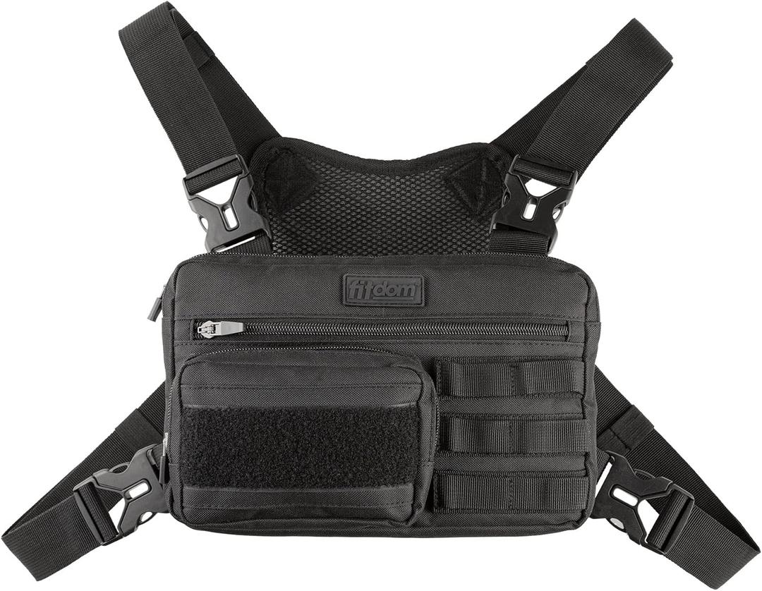 Fitdom Tactical Inspired Lightweight Running Chest Pack For Men With Built-In Phone Holder. A Sports Utility Rig Vest Made For Workouts And Outdoor