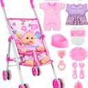 GAGAKU Baby Doll Stroller Playset with 12-inch Doll & Accessories, Foldable Lightweight Toy Stroller for Toddler Girls Kids Ages 1-6, 12" Baby Doll and Accessories Included