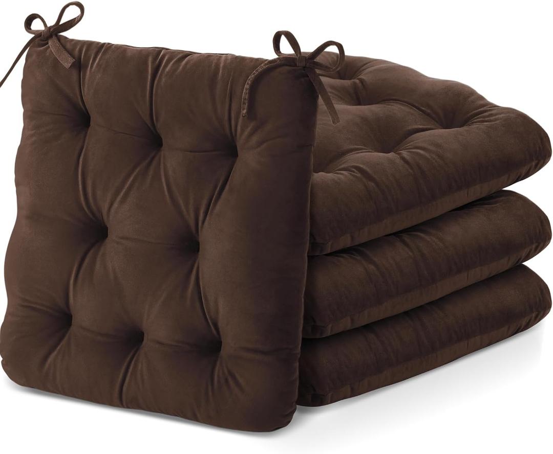 Nuanchu Memory Foam Chair Cushions Set of 4, Thick Indoor Seat Cushions for Dining Chairs Tufted Seat Pads for Kitchen, Dining Room, Office,(Dark Brown,16.5"x16.5"x4")