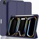 ZryXal iPad Pro 11 Inch Case (M5) 2025/ (M4) 2024 (Model: A2836/A2837/A3006), Trifold Stand Smart Cover with Pencil Holder and Soft TPU Back, Auto Wake/Sleep (Dark Blue)
