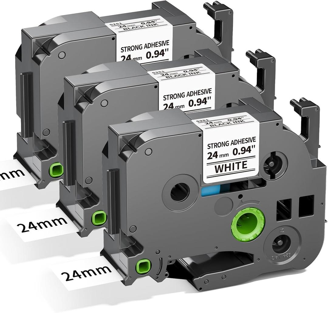 Label KINGDOM TZe-S251 24mm Extra Strength Adhesive Tape Replacement for Brother TZeS251 TZ Tape 24mm 0.94 Strong Adhesive Black on White 1" for Brother P-Touch PTD600 PTP710BT PT2730, 3-Pack