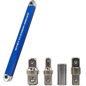 Offset Extension Wrench, Tight Reach Extension Wrench Set, with 1/2", 1/4" and 3/8" Square Drive Adapters, Universal Extensions Wrench 1 Set