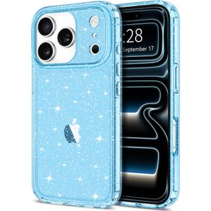 Hython for iPhone 17 Pro Case Glitter, Clear Glitter Sparkly Shiny Bling Sparkle Cute Cover, Anti-Scratch Soft TPU Thin Slim Fit Shockproof Protective Phone Cases for Women Girls, Blue Glitter