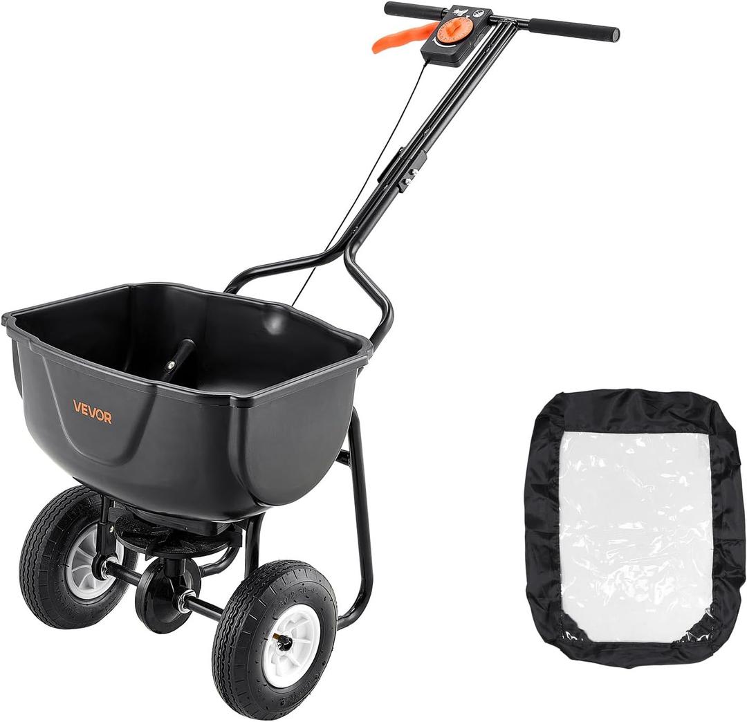 VEVOR Walk Behind Spreader 60 LBS Capacity Push Broadcast Spreader Black
