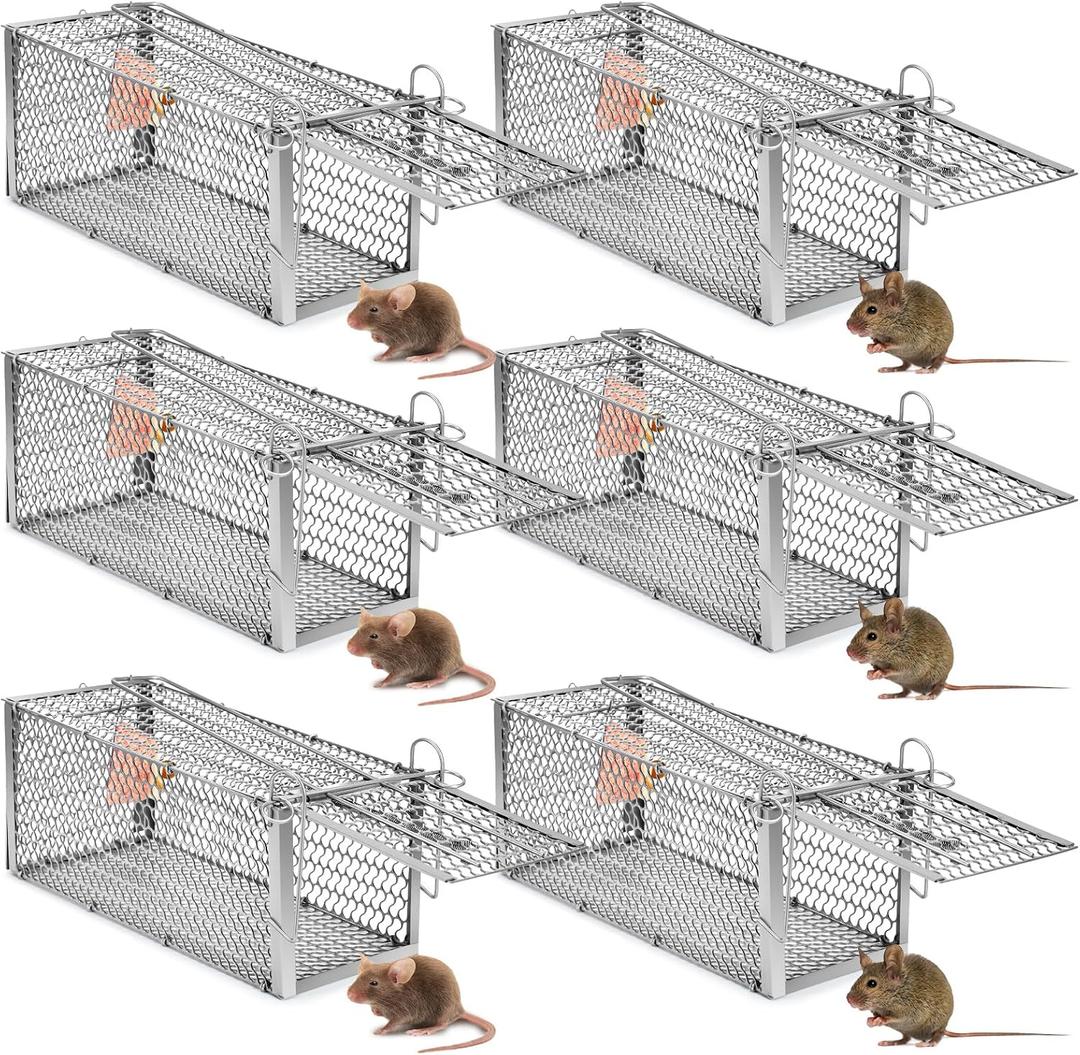 Qualirey 6 Pcs Humane Rat Trap Small Chipmunk Mouse Squirrel Cage Rodent Animal Voles Hamsters Cage Catch and Release Trap for Home Garden Indoor Outdoor (Silver,10.6 x 5 x 5 Inch)