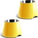 Fluffydream Elevated Dog Bowls - Non-Slip with Stainless Steel Bowl, High Capacity (Lemon Yellow 2 Packs, L 860ML/3 Cups)