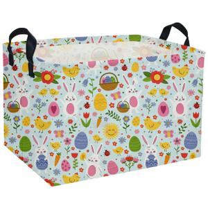DDBASKET Easter Basket for Kids Gift Bunny Baskets Empty Baby Basket for Boys and Girls Rectangular Toy Storage Bins Organizer Bin Box Cute Egg Room Decor for Home(Bule Easter)