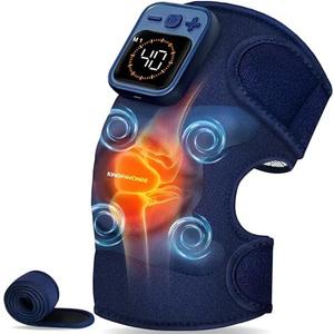 KingPavonini Cordless Knee Massager for Pain Relief, Newly 4 Motors Vibration, 5 Heat Levels, 6 Massage Modes, Knee Heating Pad for Knee Pain, Heated Knee Massager Brace, Gifts for Mom Dad (1Pack)
