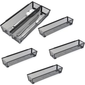 6 Pack Black Silverware Drawer Organizer Kitchen Drawer Utensil Cutlery Tray Office Supplies with Inter-locking Arm Drawer Dividers Organizer for Silverware, Flatware, Home,Office, School,Bedroom 12X3