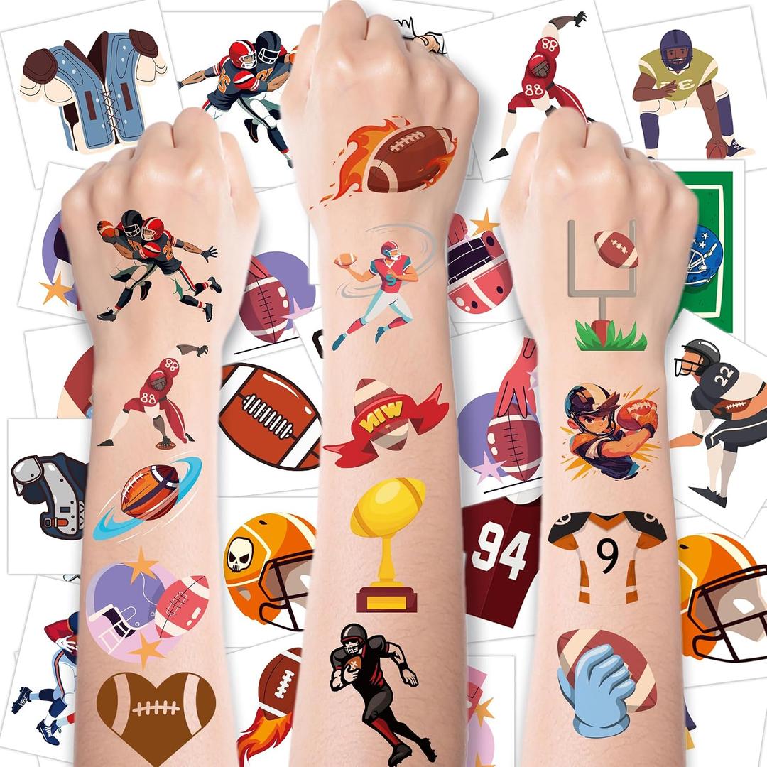18 x Football Party Decorations for Super Game Bowl 2027-150 PCS Football Temporary Tattoos for Kids | Game Day Party Favors Supplies Decor - Sport Birthday Stickers Toys Crafts Games Gifts for Boys Girl