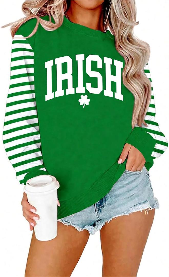 St Patricks Day Sweatshirt Women: St Patricks Day Shirt Cute Here for The Shenanigans Sweatshirts Casual Irish Shirts (XL)