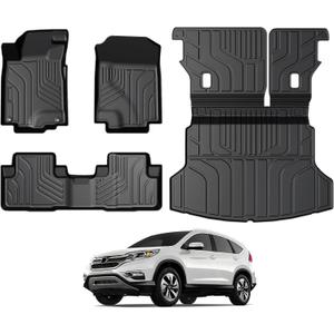 Floor Mats for Honda CRV 2012-2016, All Weather Floor Mats Trunk Cargo Liner with Backrest Protectors Accessories, Full Coverage Set (Not fit Touring/EX-L)