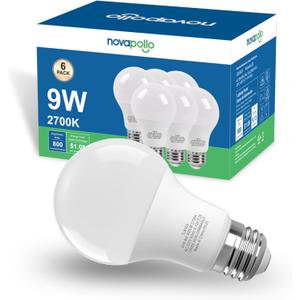 A19 LED Light Bulb, 60W Equivalent, Efficient 9W, 7 Year, 800 Lumens, Non-Dimmable, 2700K, Daylight White - 6 Pack