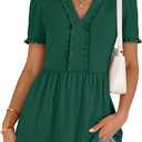 MEROKEETY Women's Summer Peplum Tunic Blouse 2026 Babydoll Tops Ruffle Short Sleeve V Neck Casual Loose T Shirts (Green, S)