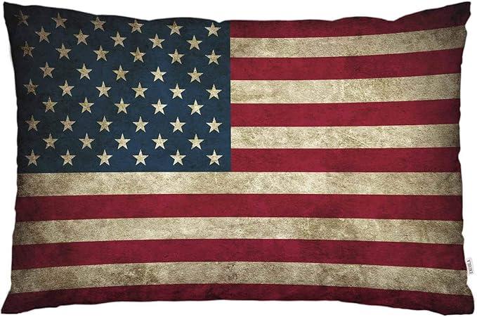 EKOBLA Throw Pillow Cover Rustic USA Flag Vintage American Flag Patriotic Striped Design Stars Old Aged Grunge Art Decor Lumbar Pillow Case Cushion for Sofa Couch Bed Standard Queen Size 20x30 Inch