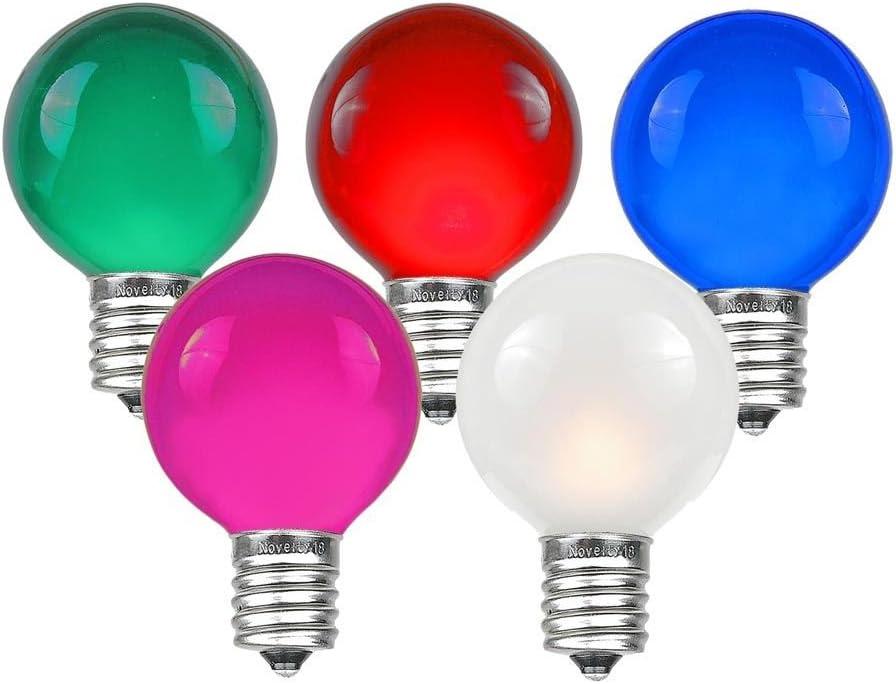 Novelty Lights Incandescent G30 Globe Replacement Bulbs - Outdoor Individual Bulbs for Events, Holiday Parties, Patios, and More - C7/E12 Candelabra Base, 5 Watt Lights (Multi, 25 Pack)