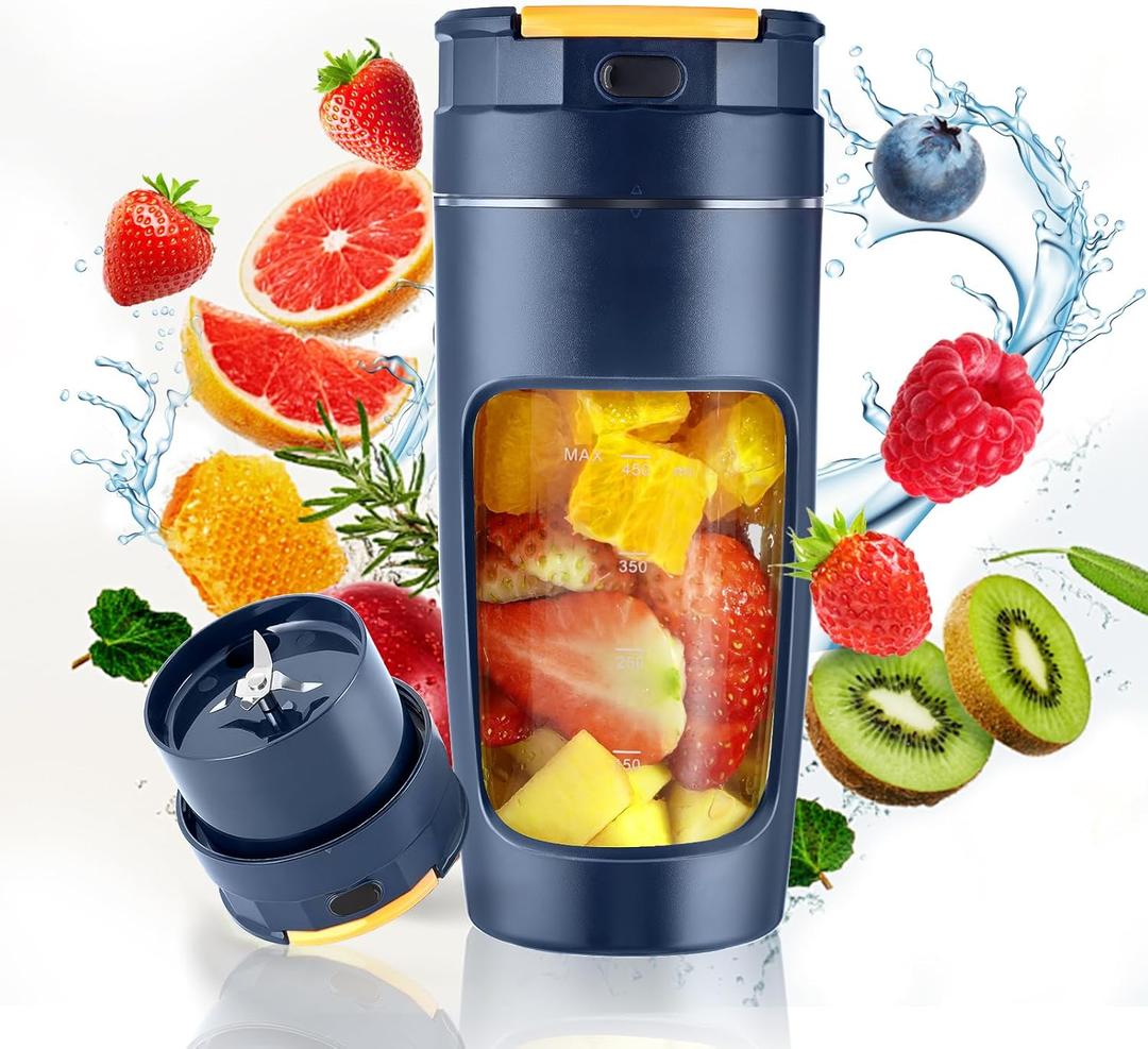 20 oz (600ml) USB Portable Blender Cup - High-Speed Rechargeable for Shakes, Smoothies & Juices, Travel-Size with Multi-Blade (Dark Blue)