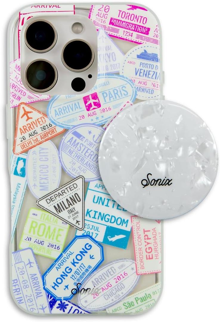 Sonix Case + Phone MagLink Snap Grip (Pearl Tort) for MagSafe iPhone 16 Pro | Passport Stamps