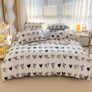 BlueBlue Hearts Kids Duvet Cover Set Twin 100% Cotton Bedding for Boys Girls Teens Single Bed Cartoon Kawaii Black White Heart Love Pattern 1 Cute Comforter Cover 2 Pillowcase (Twin) (Twin ( 68'' x 86'' ))