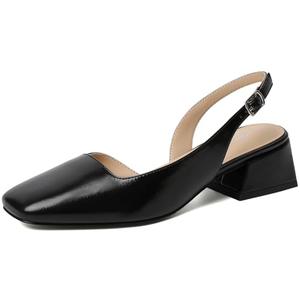 Mostrin Black Chunky Low Heels for Women D'Orsay Slingback Block Heel Pumps Closed Square Toe Mary Jane Dress Shoes for Work Office Daily Wedding.37