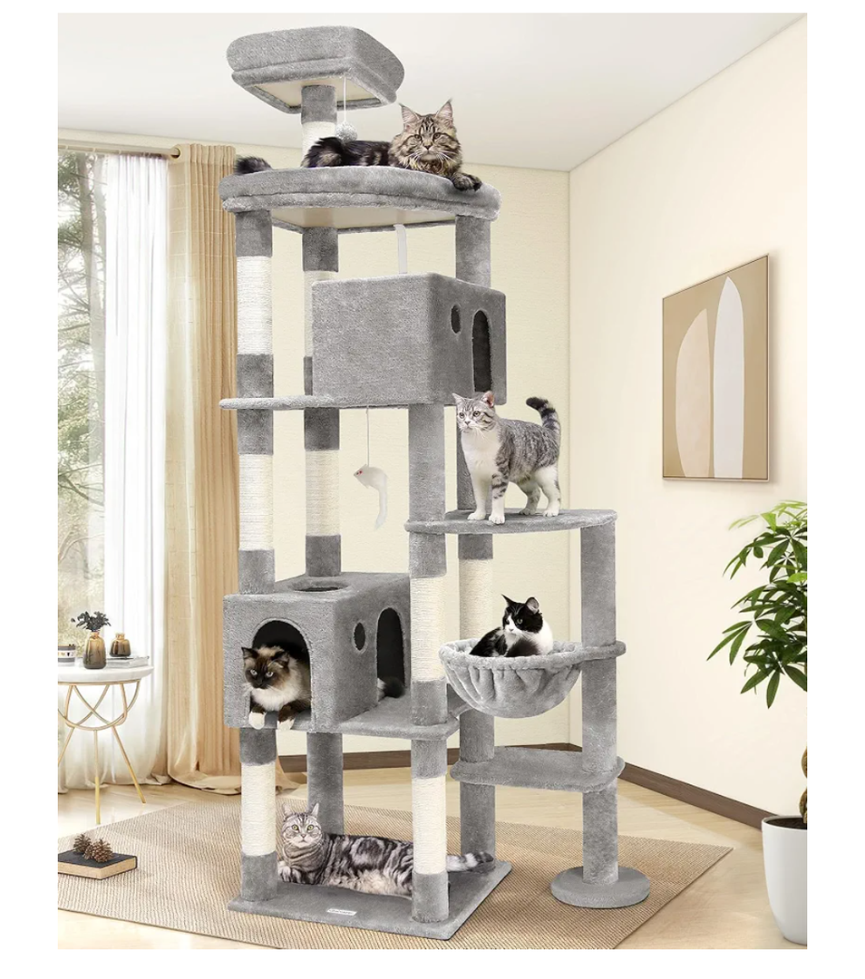 Globlazer Giant Cat Tree, 83 inch Cat Tree for Indoor Cats Large Big Adult, XXL Cat Tower with 9 Scratching Posts for 20lb+ Heavy Duty Large Adult Cats, F83, Light Grey