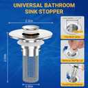 2PCS Bathroom Sink Stopper Strainer, Pop-Up Bathroom Sink Drain Strainer with Removable Stainless Steel Hair Catcher Basket, Universal Fit for US Bathroom Sinks, Bathtubs, Showers & Floor Drains