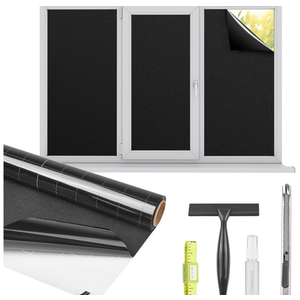 Dwersty Total Blackout Window Privacy Film Decorative Static Cling with Tools, Room Darkening Window Tint for Home, Black Out Window Cover Replacement Window Curtains Window Blinds,35.4"" by 157.4""