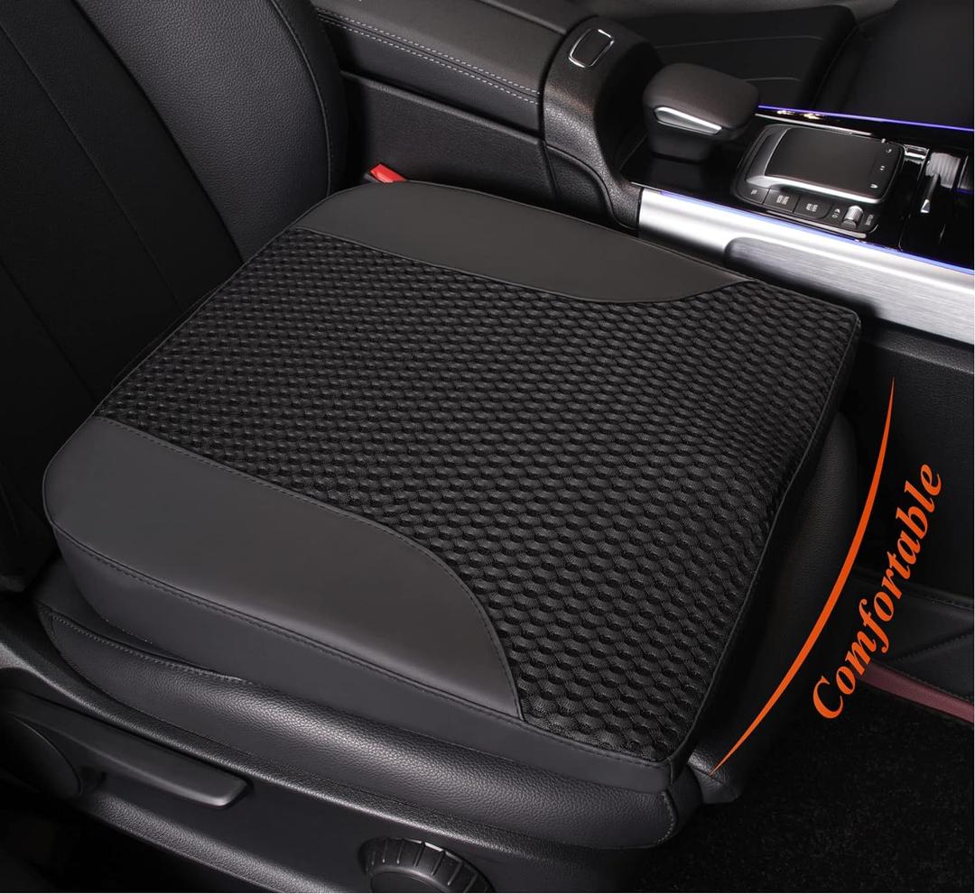 kingphenix Car Seat Cushion Memory Foam Pad for Driving Comfort Boosts Height and Relieves Coccyx & Lower Back Pain Car, Truck, Office Chair (Leather & 4D Mesh Black)