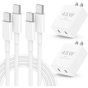 2Pack 45W Dual Port iPhone 17 16 15 Fast Charger, USB C Charging Block and 10ft Type C to C Cable Cord Long for Apple iPhone 17 Pro Max/17 Air/16 Pro/15 Plus/iPad/Air/Mini,Wall Plug Cube Brick