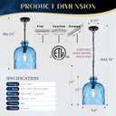 Blue Hammered Glass Pendant Light 10-Inch Wide Single Dome Light Fixture, 1-Light E26 Ceiling Hanging Lamp for Kitchen Island, Dining Room, Hallway