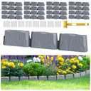 16Pcs No Dig Landscape Edging(24 Foot) with 48 Pieces 8-inch Spikes | 3 Inch Tall Faux Stone Edging for Landscaping | Faux Stone Edging Bricks for Flower Bed, Lawn, Yard, Weed Barrier (Dark Grey)